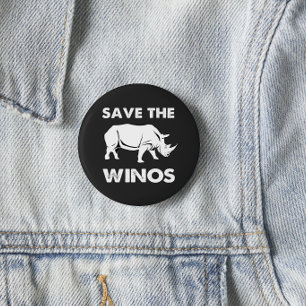Badge Rond 5 Cm Sauvez les Winos avec des rhinocéros