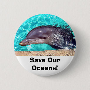 Badge Rond 5 Cm Sauvez nos océans ! Bouton de photo de dauphin