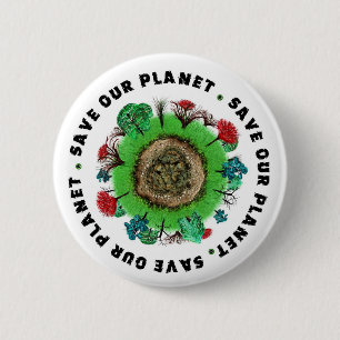 Badge Rond 5 Cm Sauvez notre planète Slogan et icône