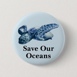 Badge Rond 5 Cm Sauvez notre tortue marine Océans