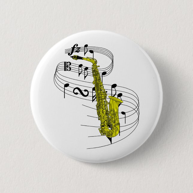 Badge Rond 5 Cm Saxophone (Devant)
