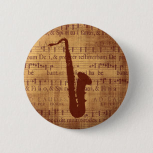 Badge Rond 5 Cm Saxophone antique