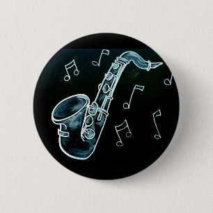 Badge Rond 5 Cm Saxophone et notes de musique