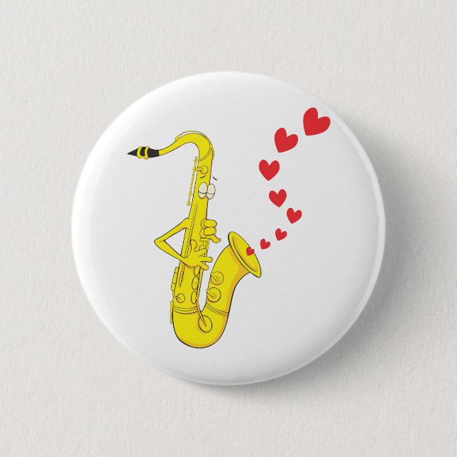 Badge Rond 5 Cm Saxophone fait sur commande chantant une sérénade (Devant)