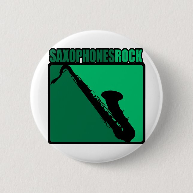 Badge Rond 5 Cm Saxophones Rock ! (Devant)