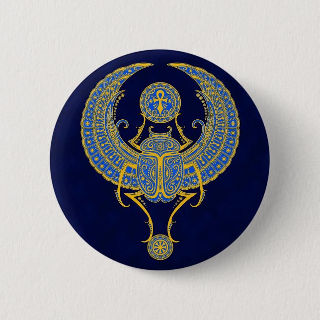 Badge Rond 5 Cm Scarabée à ailes par Egyptien, bleu (Devant)