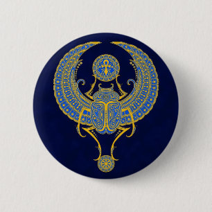Badge Rond 5 Cm Scarabée à ailes par Egyptien, bleu