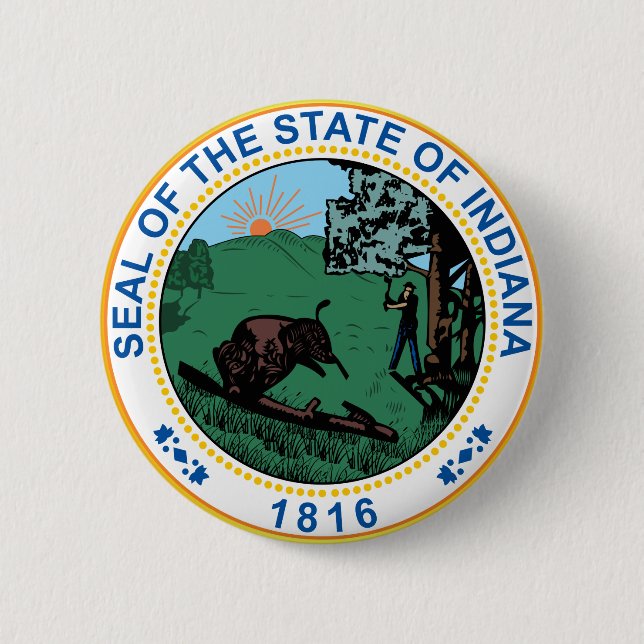 Badge Rond 5 Cm Sceau de l'État de l'Indiana (Devant)