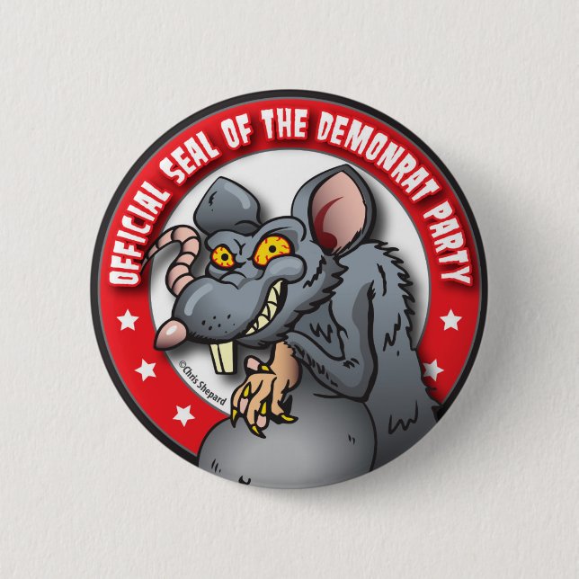 BADGE ROND 5 CM SCEAU OFFICIEL DU PARTI DÉMOCRATE AKA DEMON-RAT (Devant)