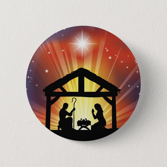 Badge Rond 5 Cm Scène chrétienne traditionnelle de nativité de (Devant)