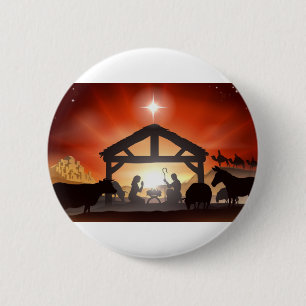 Badge Rond 5 Cm Scène de nativité de Noël