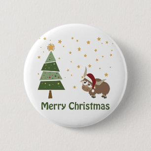 Badge Rond 5 Cm Scène de Noël père Noël Yak