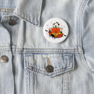 Badge Rond 5 Cm Scène éffrayante de cimetière Citrouille d'Hallowe