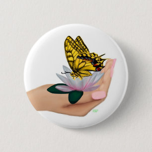 Badge Rond 5 Cm Schmetterling à la main