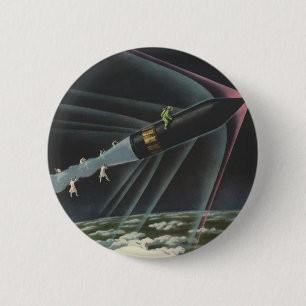 Badge Rond 5 Cm Science-fiction vintage d'un astronaute chevauchan