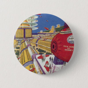 Badge Rond 5 Cm Science-fiction vintage, Futuriste New York