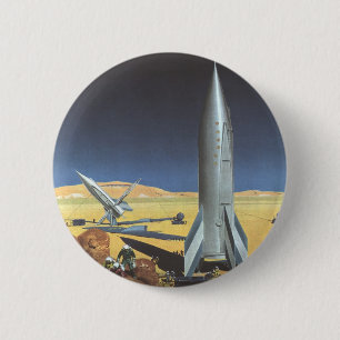 Badge Rond 5 Cm Science-fiction vintage Planète désertique avec ro