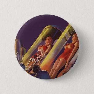 Badge Rond 5 Cm Science-fiction vintage, Sci Fi Scientists in Lab