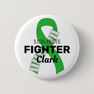Badge Rond 5 Cm Scoliosis Fighter Ribbon White Button
