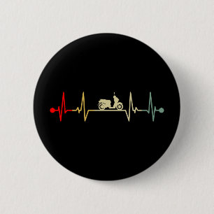 Badge Rond 5 Cm Scooter Driver Electric Scooter Heartbeat Retro