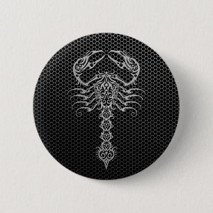 Badge Rond 5 Cm Scorpion en acier de maille
