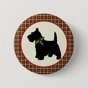 Badge Rond 5 Cm Scottie Dog Scotch Plaid Christmas