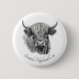 Badge Rond 5 Cm Scottish Highland Cow Sketch personnalisable