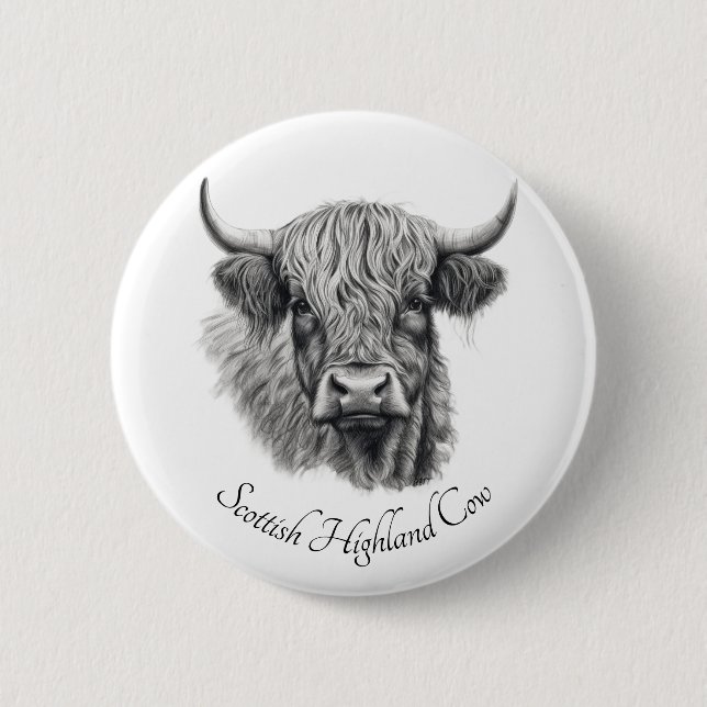 Badge Rond 5 Cm Scottish Highland Cow Sketch personnalisable (Devant)