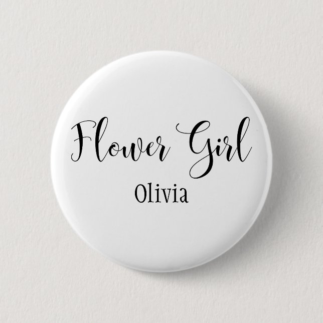 Badge Rond 5 Cm Script noir de Flower Girl avec nom (30) (Devant)