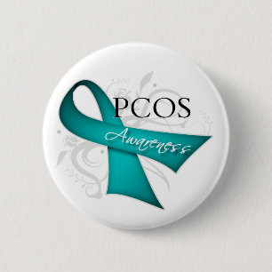 Badge Rond 5 Cm Scroll Ribbon -PCOS Awareness
