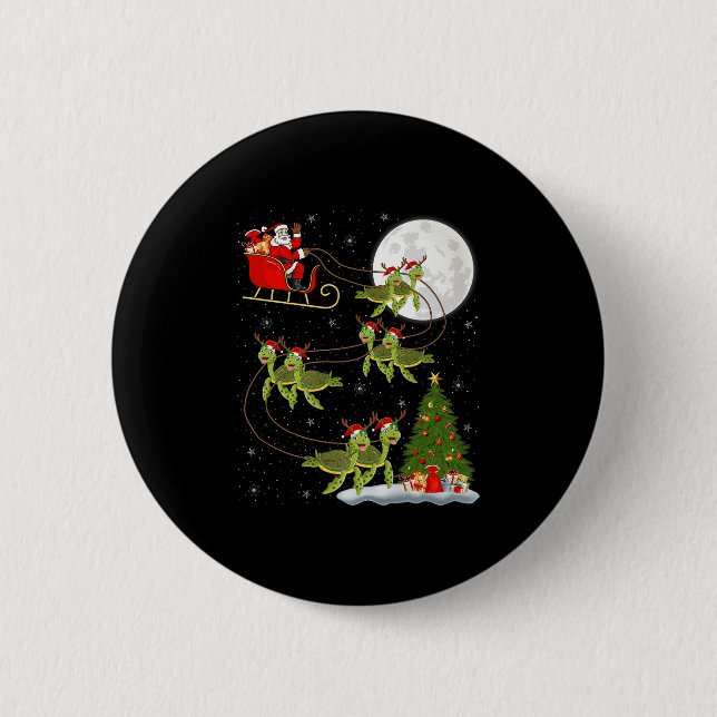 Badge Rond 5 Cm Sea Turtle Santa Sleigh Flying Funny Magical Chris (Devant)
