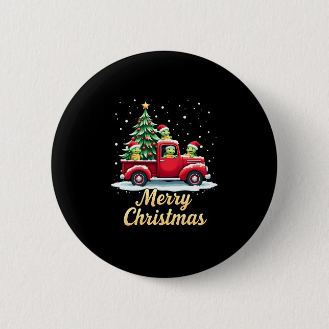 Badge Rond 5 Cm Sea Turtles Driving Christmas Tree Truck Turtle Ch (Devant)