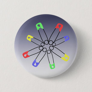 Badge Rond 5 Cm Sécurité Pin Arc-en-ciel Couleurs Solidarité
