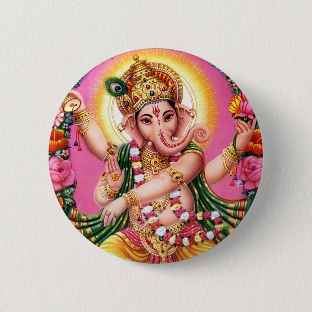 Badge Rond 5 Cm Seigneur Ganesha de danse (Devant)