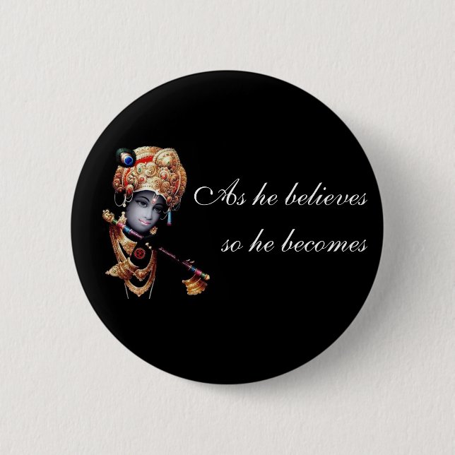 Badge Rond 5 Cm Seigneur Krishna peint à la main (Devant)
