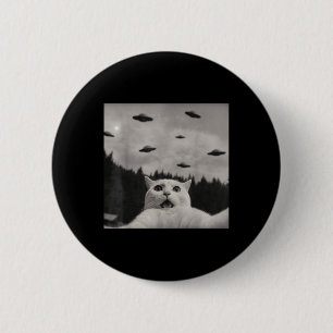 Badge Rond 5 Cm Selfie De Chat Avec Alien Ufo, Drôle Alien Amoureu