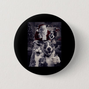 Badge Rond 5 Cm Selfie De Chien Et De Chat Drôle Avec Noël Père No