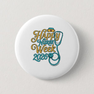 Badge Rond 5 Cm Semaine de l'infirmière heureuse 2026 Stethoscope 