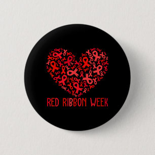 Badge Rond 5 Cm Semaine du ruban rouge Sensibilisation Coeur Ruban