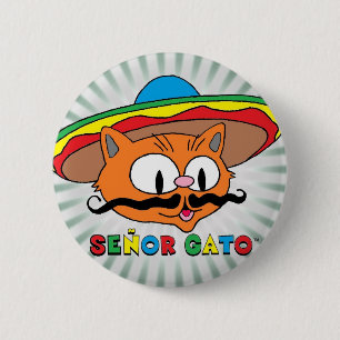 Badge Rond 5 Cm Señor Gato (Chat à Moustache de Dessin Animé) avec