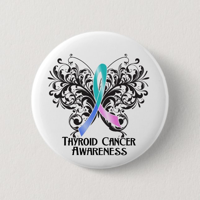 Badge Rond 5 Cm Sensibilisation au cancer du papillon thyroïde (Devant)