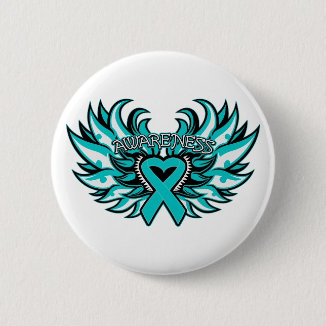 Badge Rond 5 Cm Sensibilisation au cancer péritonéal Ailes cardiaq (Devant)