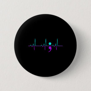Badge Rond 5 Cm Sensibilisation au suicide Heartbeat Happy Ribbon 