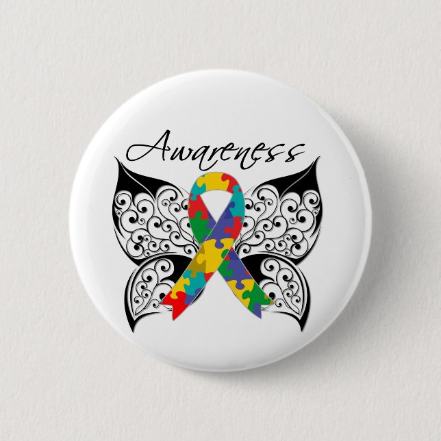Badge Rond 5 Cm Sensibilisation aux papillons de tatouage - Autism (Devant)
