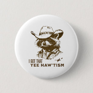 Badge Rond 5 Cm Sensibilisation sur l'autisme Cowboy Raccoon J'Ai 