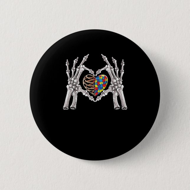 Badge Rond 5 Cm Sensibilisation sur l'autisme Gothique Crâne main  (Devant)