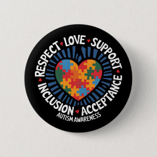 Badge Rond 5 Cm Sensibilisation sur l'autisme Respect autistique A
