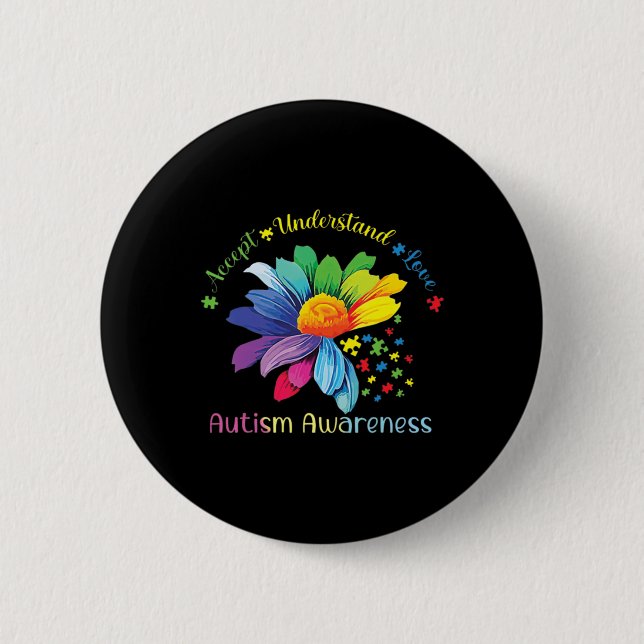 Badge Rond 5 Cm Sensibilisation sur l'autisme Sunflower Accepter C (Devant)