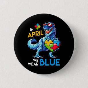 Badge Rond 5 Cm Sensibilisation sur l'autisme Trex Dino Dinosaur D