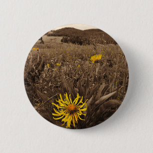 Badge Rond 5 Cm Sepia tone fleurs sauvages jaunes